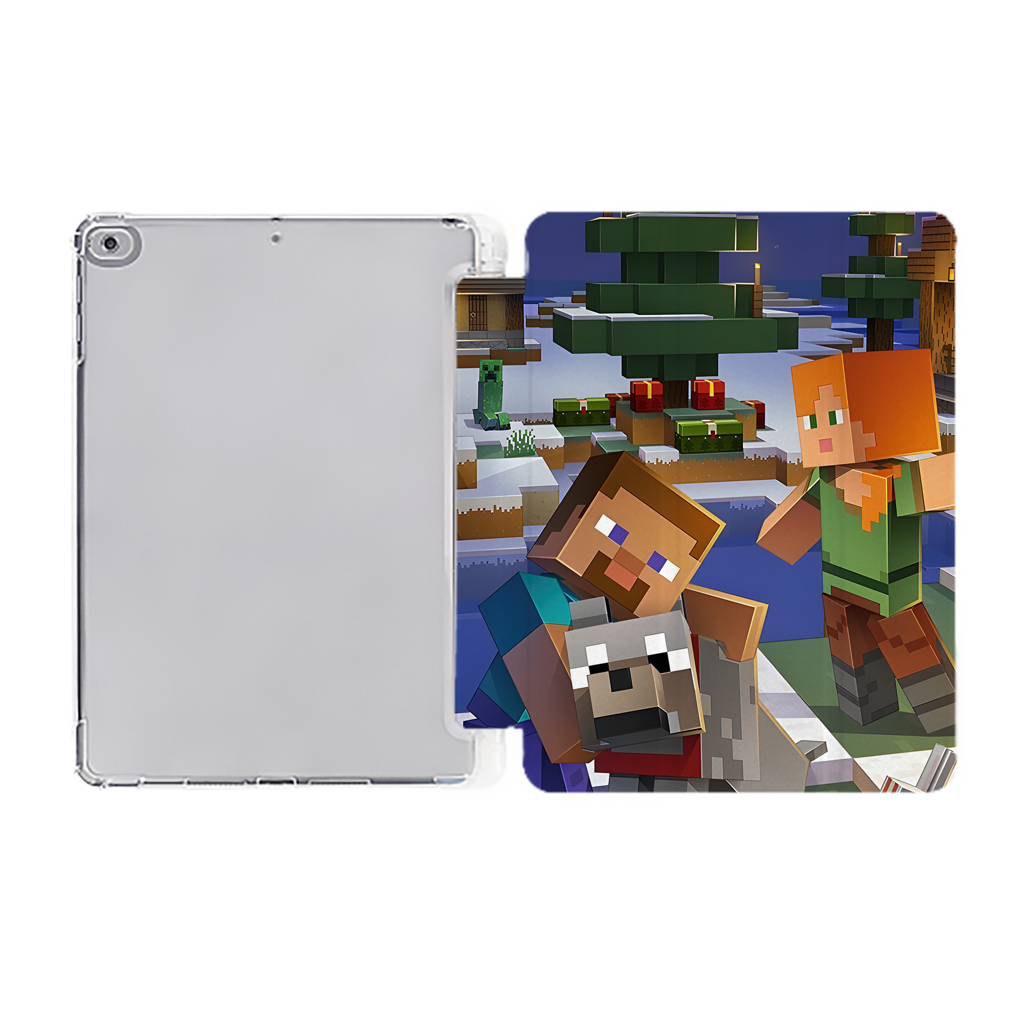 （画像用） マインクラフト ブロックの世界 Minecraft MC Block world IPad ケース ペン収納付き 三つ折りスタンド PUレザー×シリコン 対応機種9.5/10.5/10.9インチ